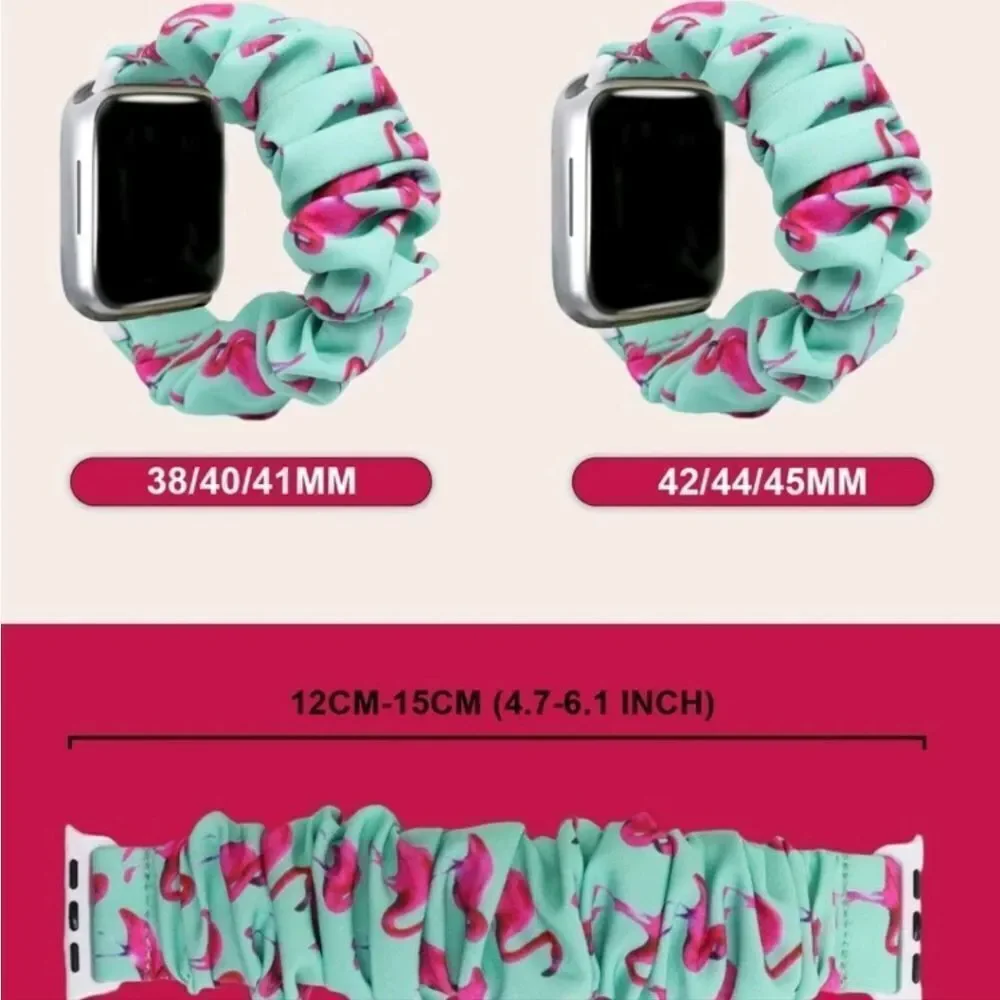 Flamingo Pattern Scrunchie Apple Watch Band - Picture 6 of 7